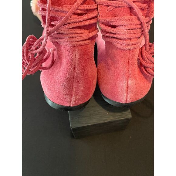 ~ Garnet Hill Suede Leather Prima Ankle Wrap Ballet Flats 9.5 Pink Tie 9 1/2 wmn - Picture 11 of 13